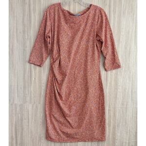 J MCLAUGHLIN Catalina Cloth Sheath Dress Large Multicolor Print Ruched Side Red